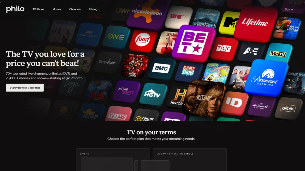 Philo TV Home Page