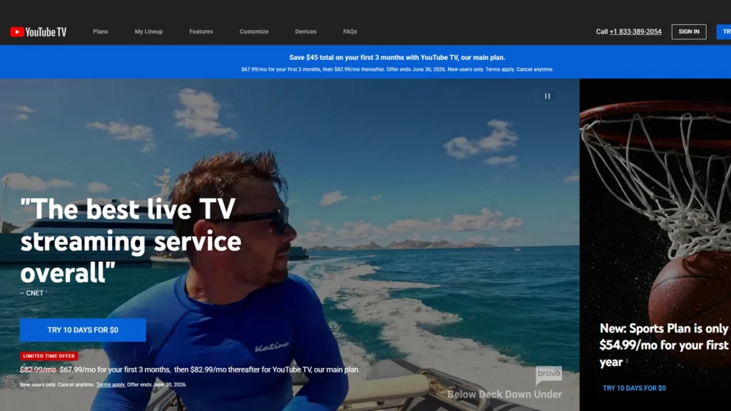 YouTube TV Home Page