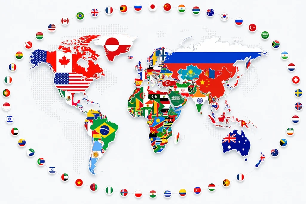 Strive IPTV worldwide coverage map showing service availability in 150+ countries across North America, Europe, Asia, Middle East, and Australia