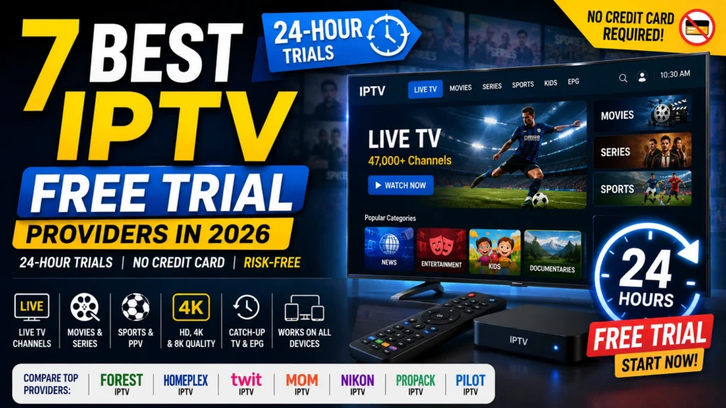 Best IPTV Free Trial Providers in 2026 with 24-hour trials