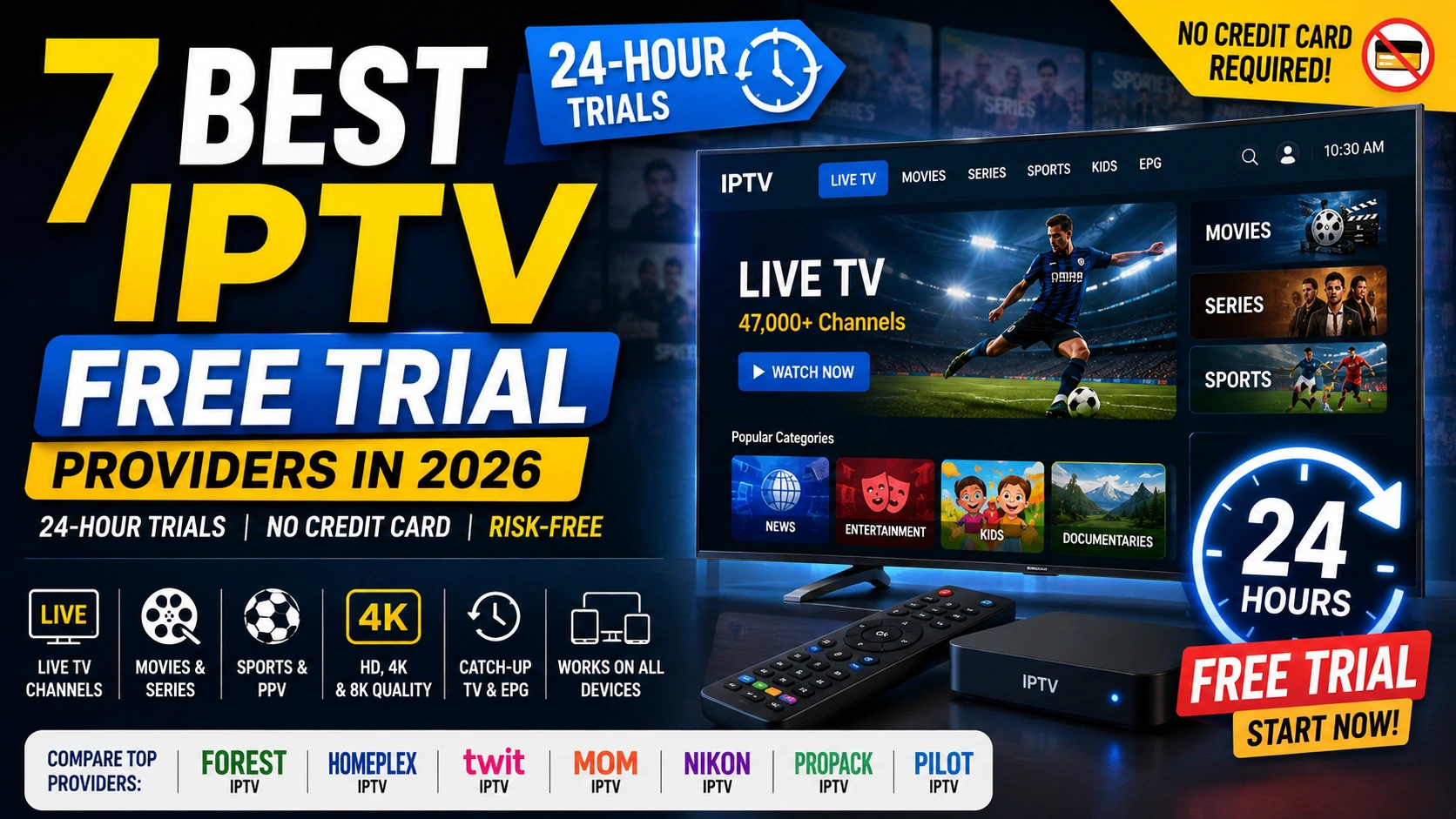 Best IPTV Free Trial Providers in 2026 with 24-hour trials