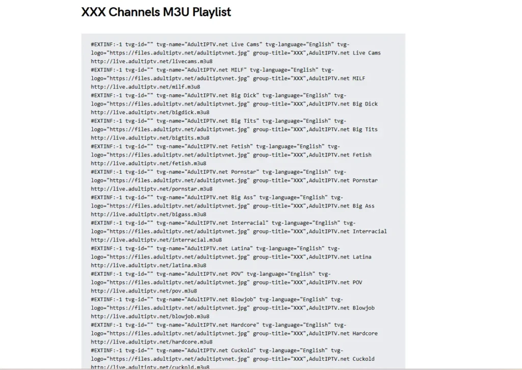 VLC media player streaming video content from an active adult m3u playlist