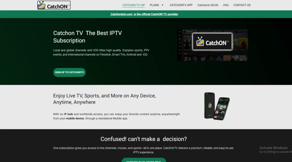 Catch On IPTV official website homepage